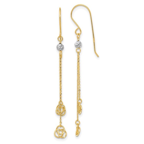 14k Two-tone Gold Polished D/C Love Knot Dangle Shepherd Hook Earrings
